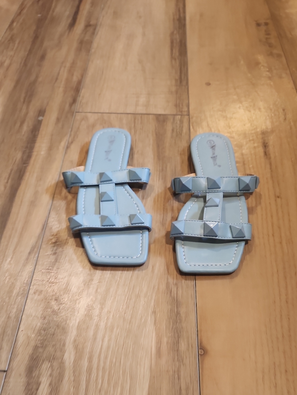 Nature Breeze Light Blue Pyramid Stud Slide Sandals